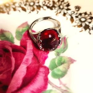 Lovely. S925 Ring With Brilliant, Bright Red, Oval-Shaped Gem. Just Gorgeous.